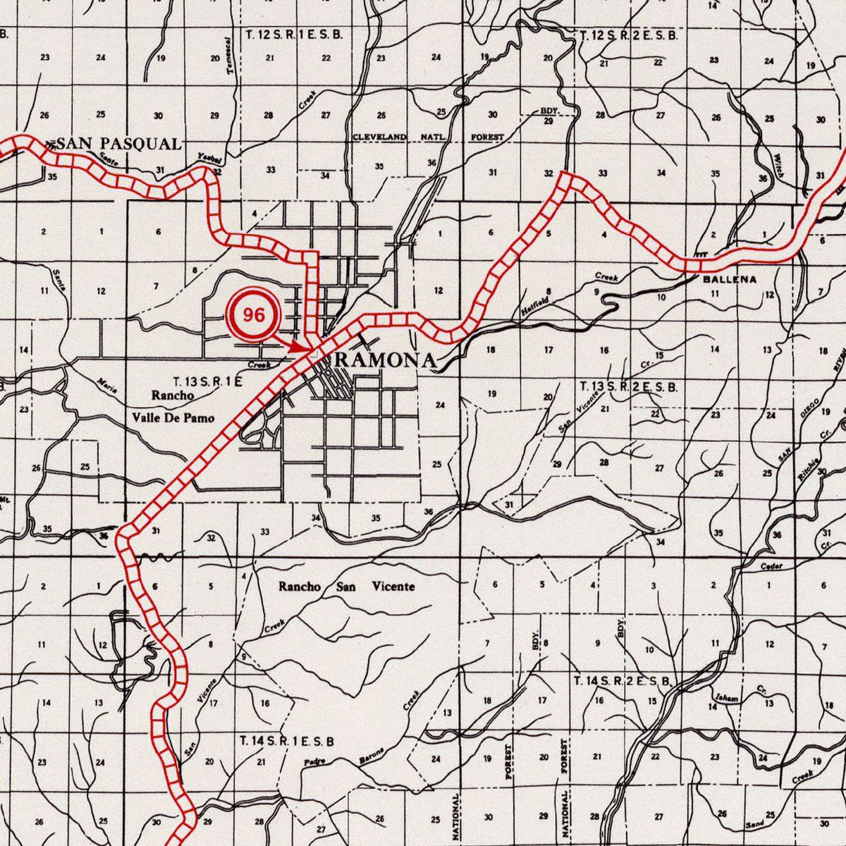 Restored historic details from the 1935 county map of San Diego County, California