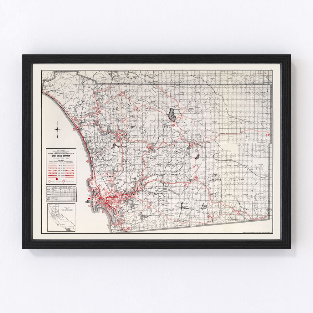 San Diego County Vintage Map 1935
