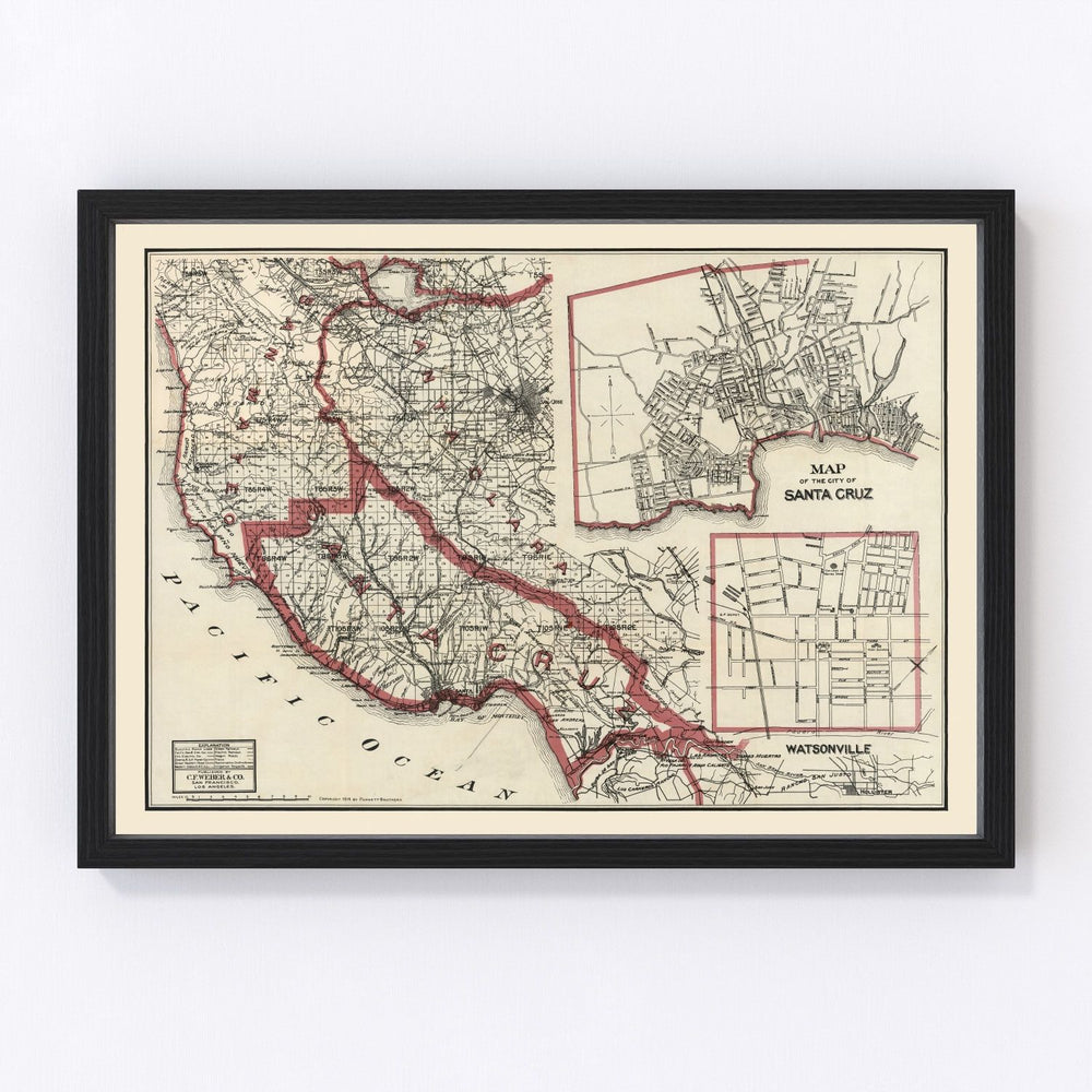 Santa Cruz County Vintage Map 1914