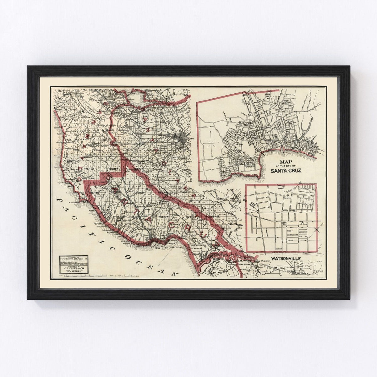 Santa Cruz County Vintage Map 1914