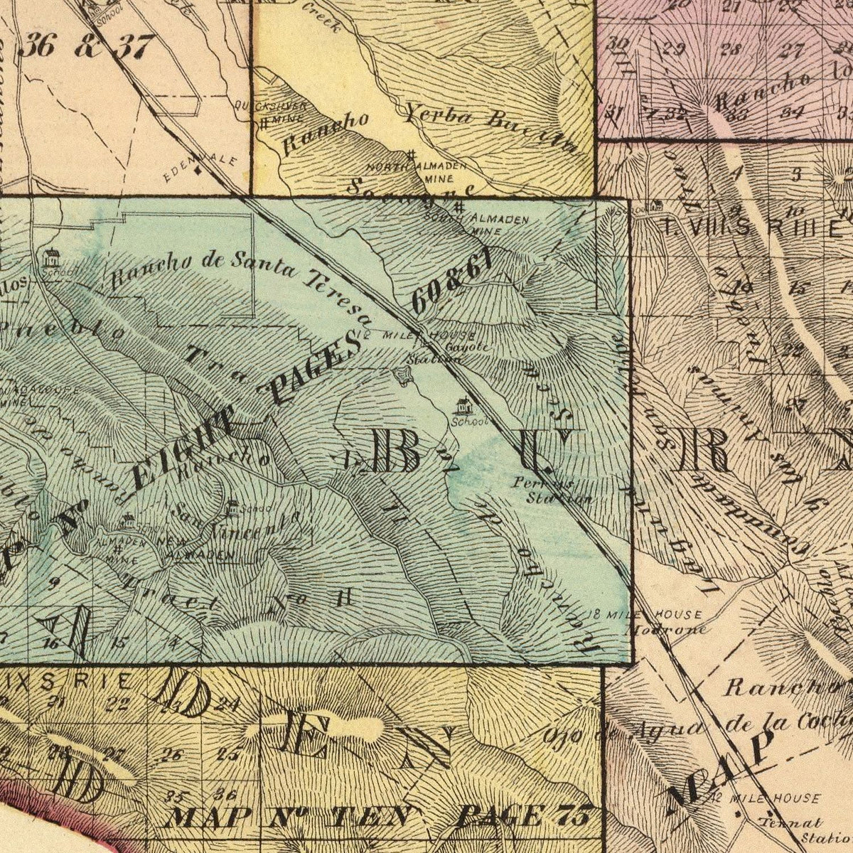 Restored historic details from the 1876 county map of Santa Clara County, California