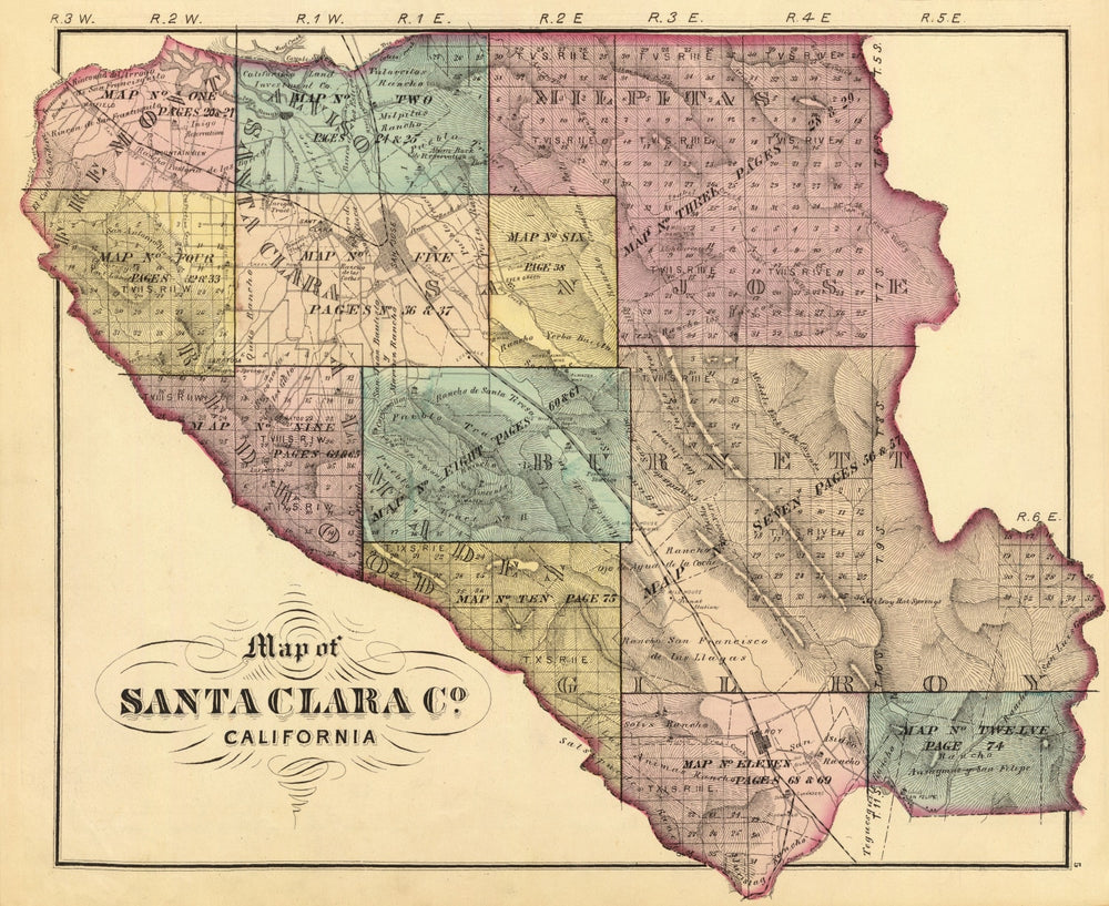 Vintage Map of Santa Clara County, California 1876 print style example