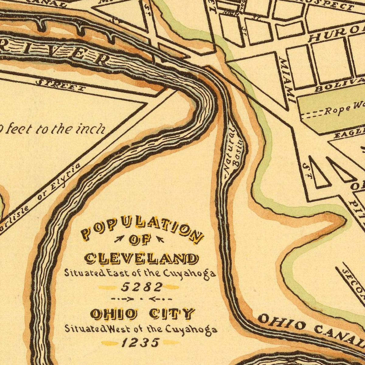Restored historic details from the 1937 city map of Cleveland, Ohio