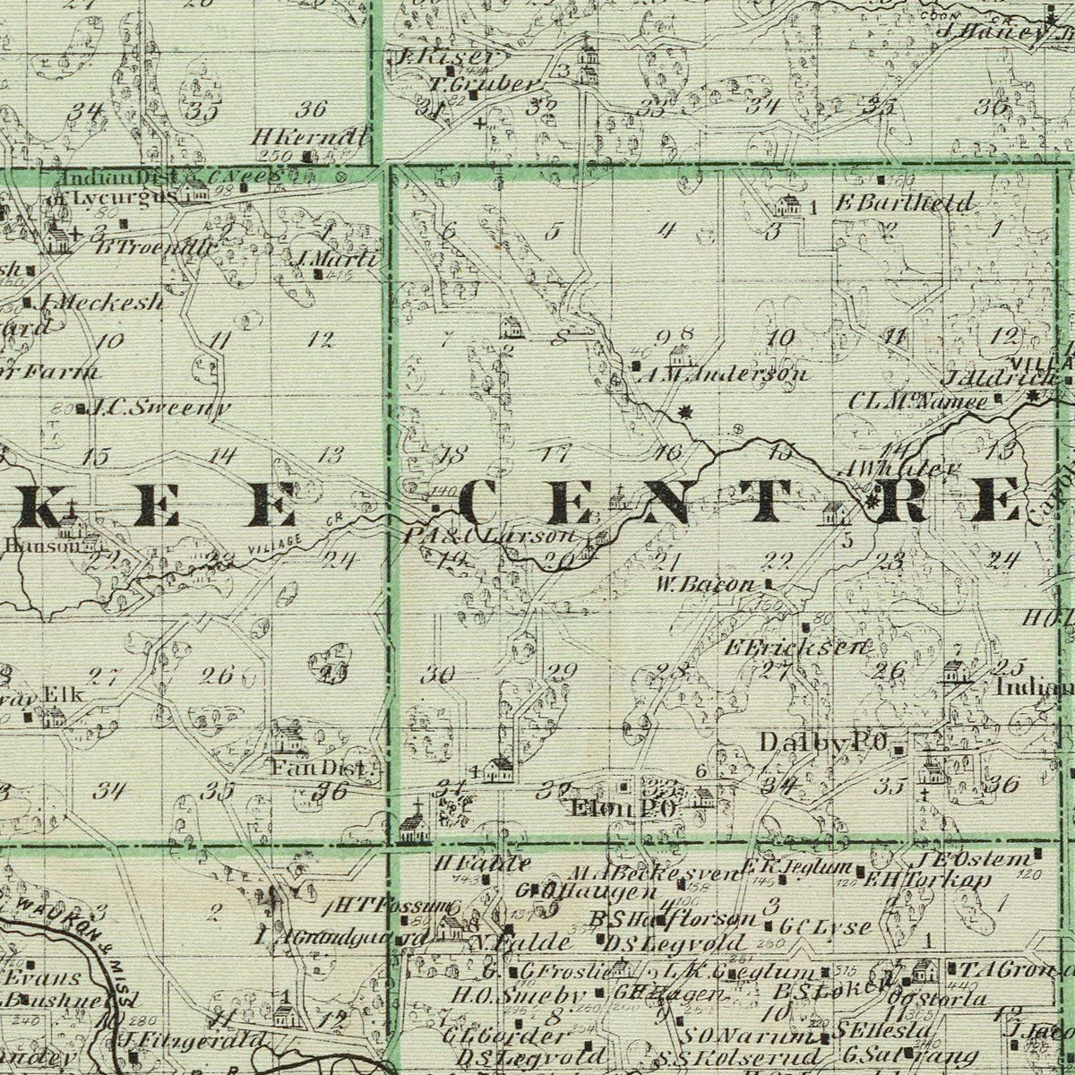 Restored historic details from the 1875 county map of Alamakee County, Iowa