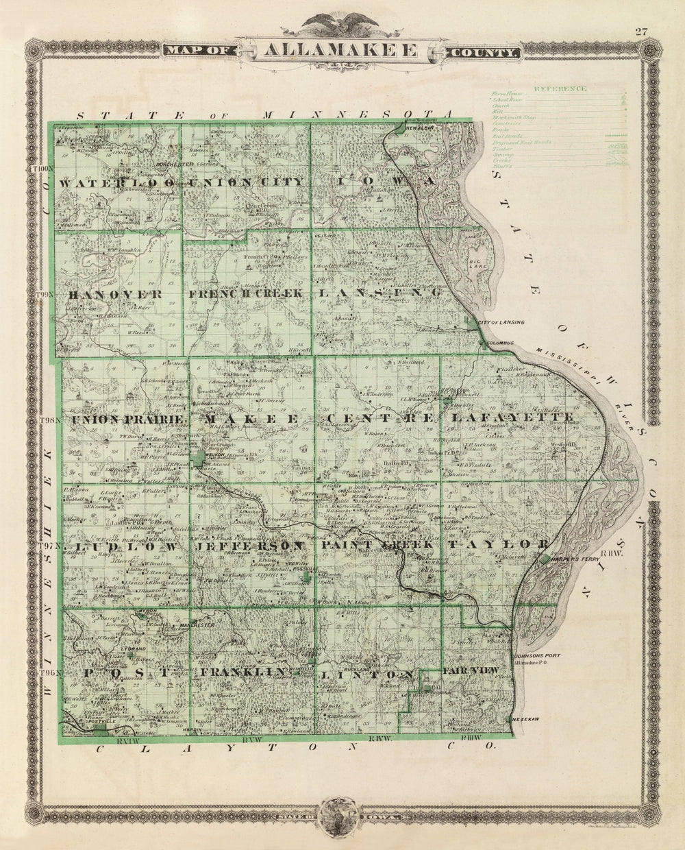 Vintage Map of Alamakee County, Iowa 1875 print style example