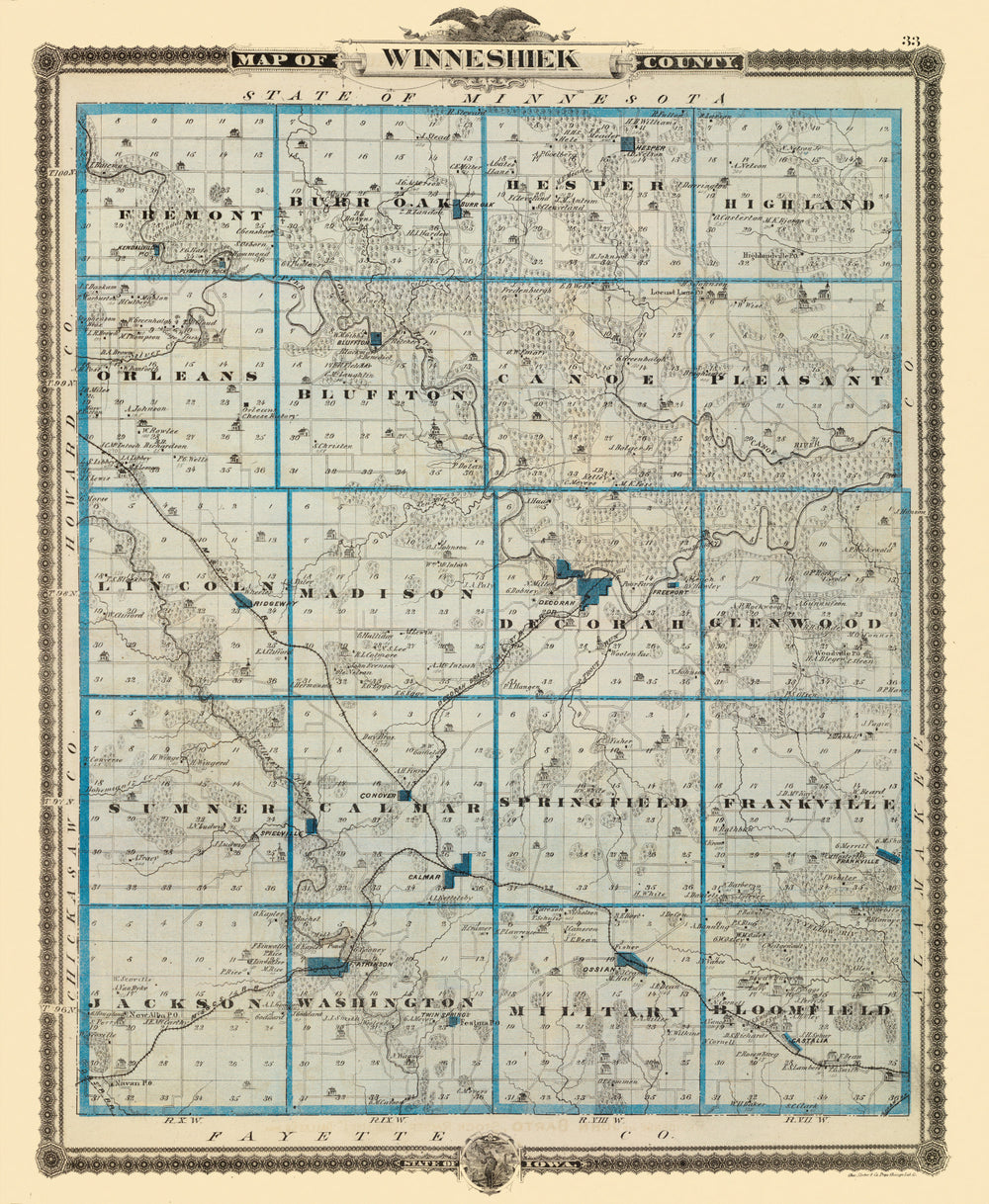 Vintage Map of Winneshiek County, Iowa 1875 print style example