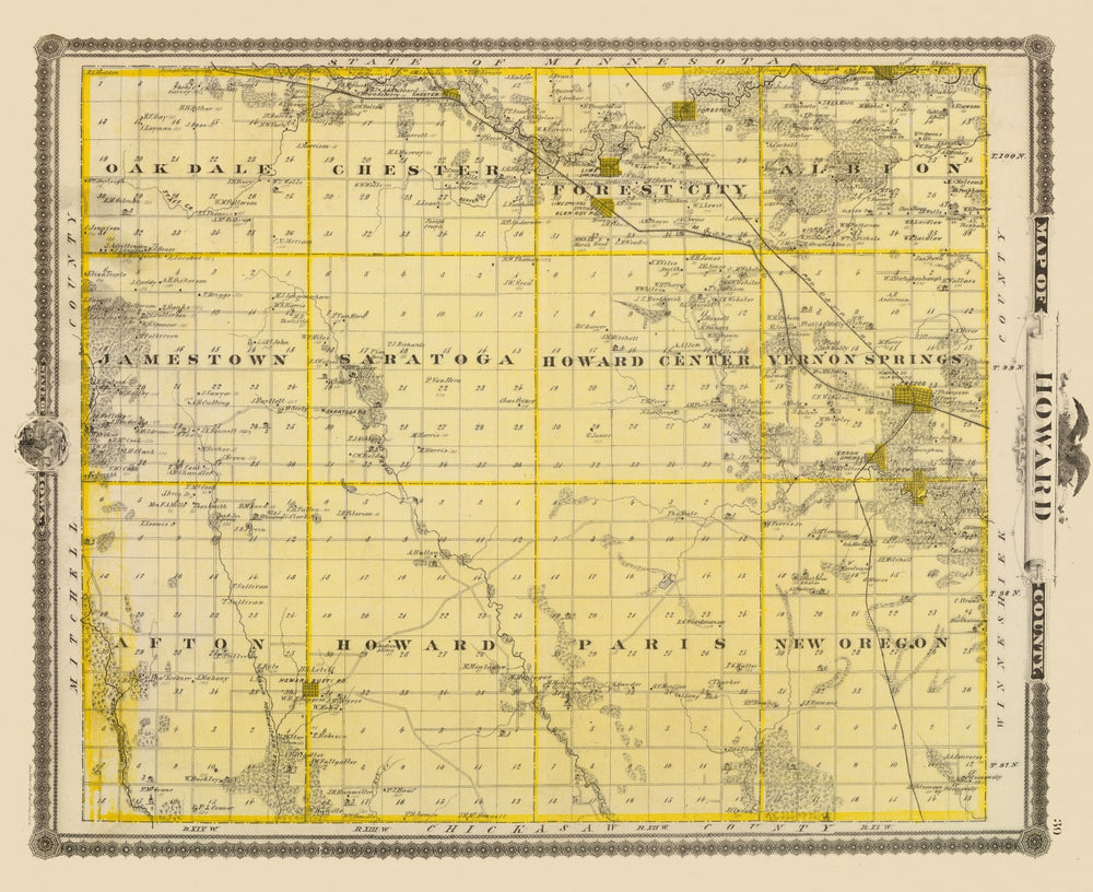 Vintage Map of Howard County, Iowa 1875 print style example