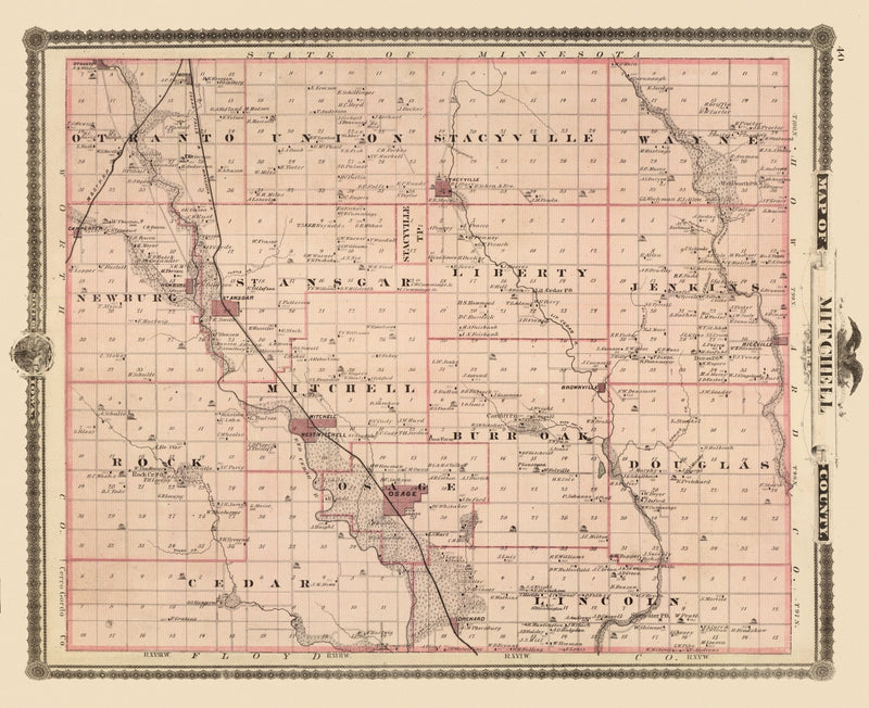 Size comparison using Vintage Map of Mitchell County, Iowa 1875