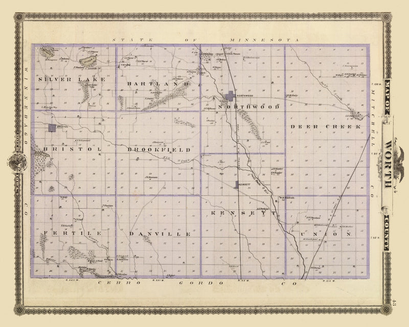 Size comparison using Vintage Map of Worth County, Iowa 1875