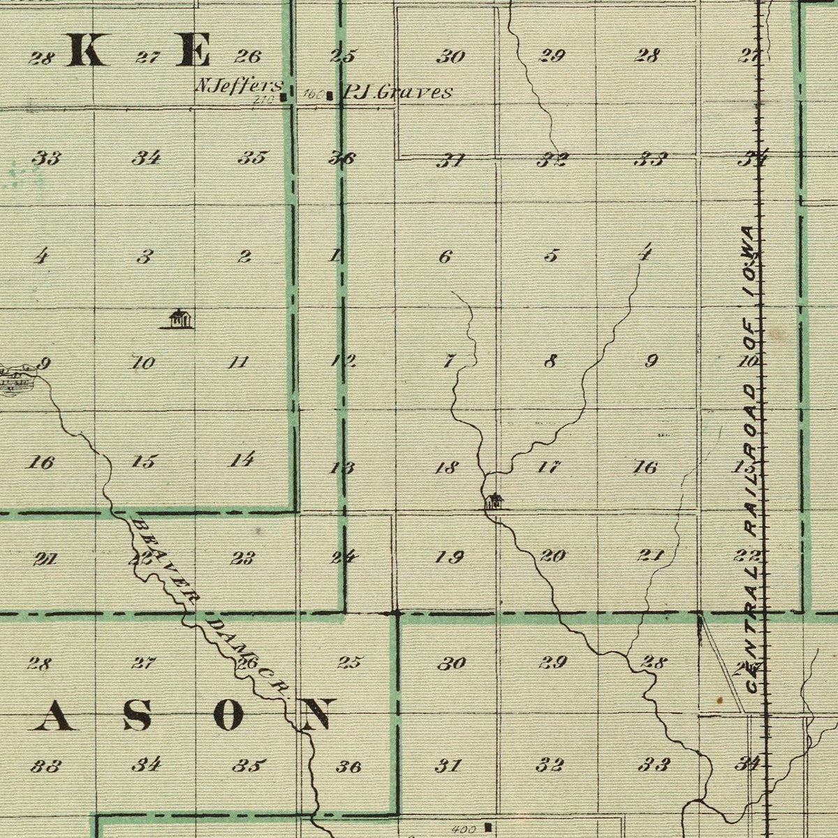Restored historic details from the 1875 county map of Cerro Gordo County, Iowa