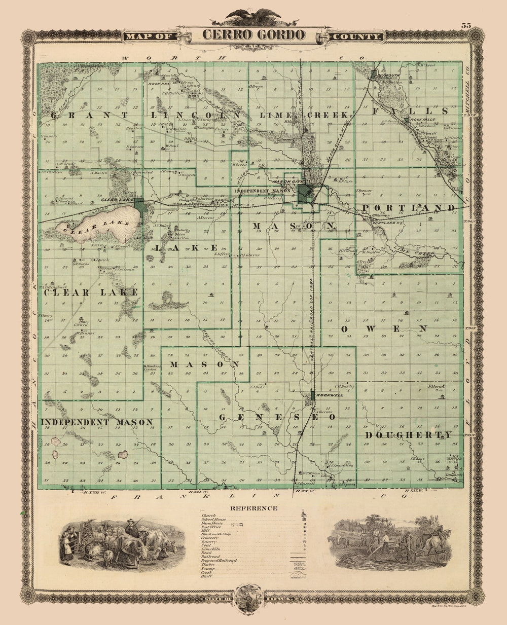 Vintage Map of Cerro Gordo County, Iowa 1875 print style example