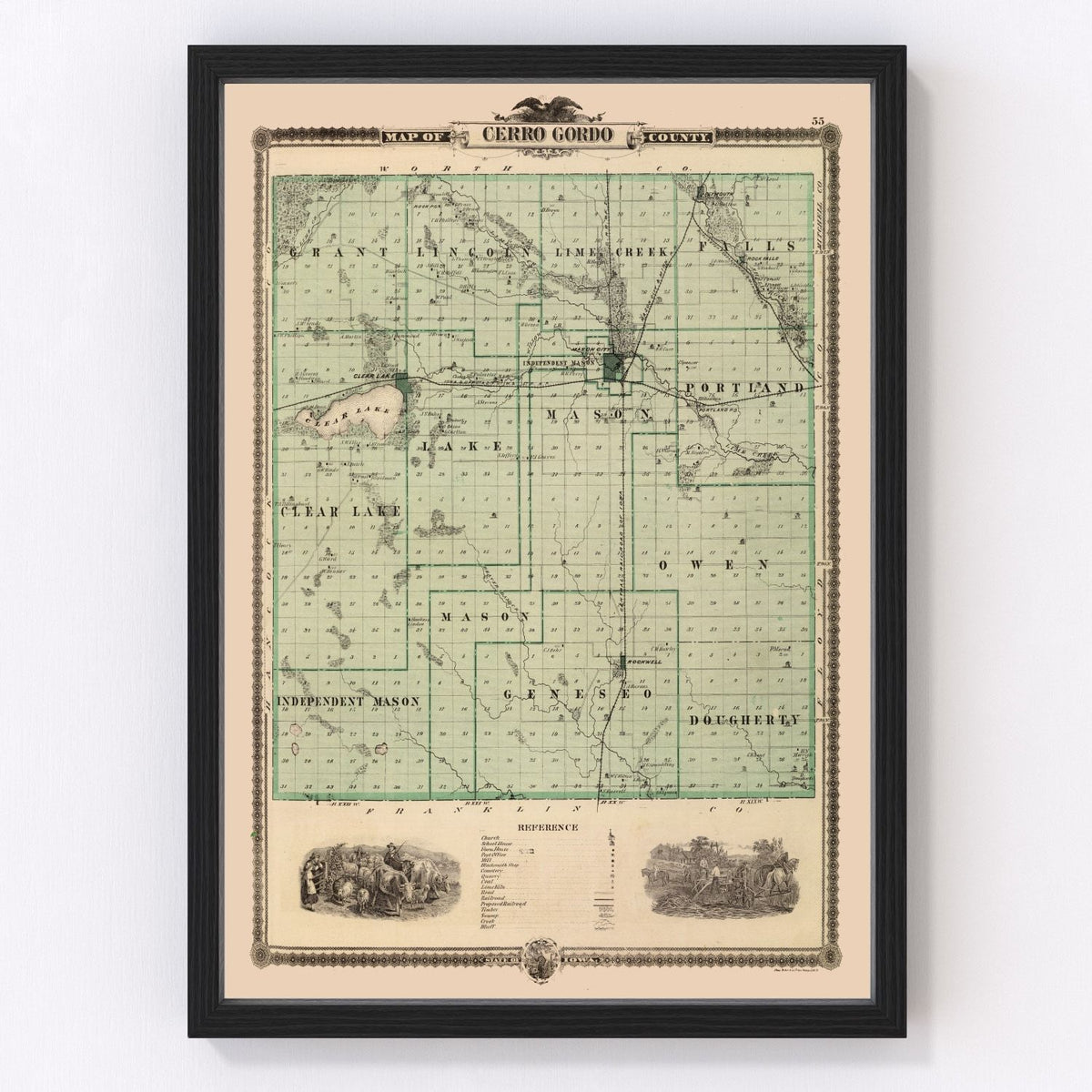 Cerro Gordo County Vintage Map 1875