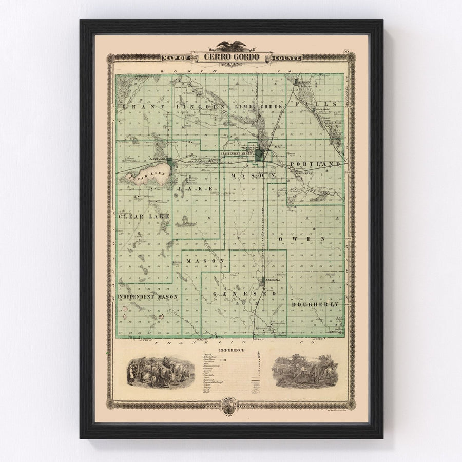 Cerro Gordo County Vintage Map 1875