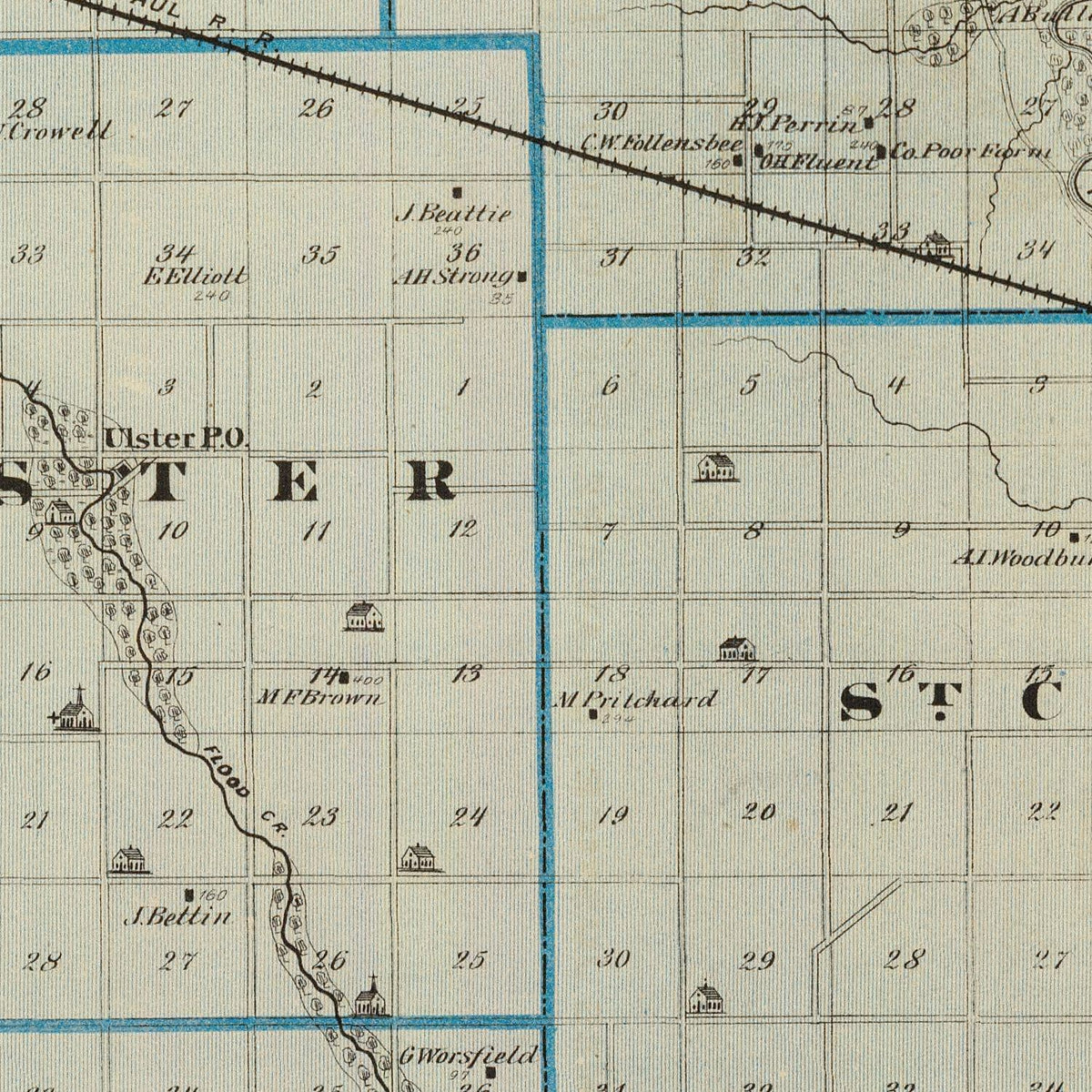 Restored historic details from the 1875 county map of Floyd County, Iowa