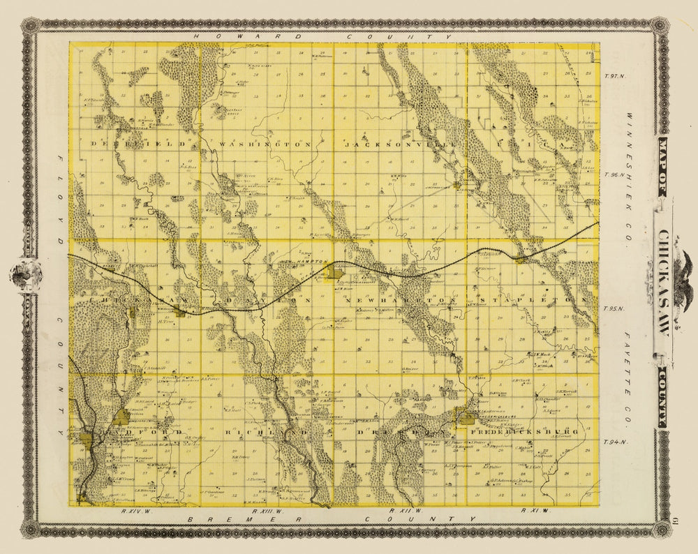 Vintage Map of Chickasaw County, Iowa 1875 print style example