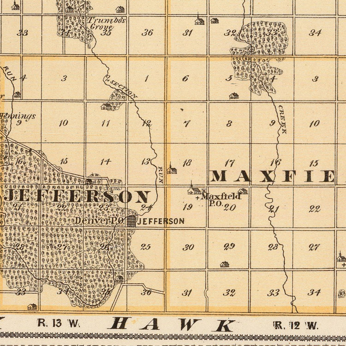 Restored historic details from the 1875 county map of Bremer County, Iowa