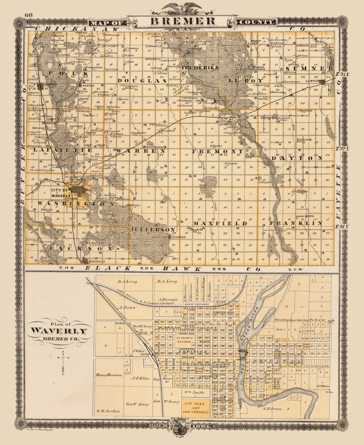 Preview of Vintage Map of Bremer County, Iowa 1875
