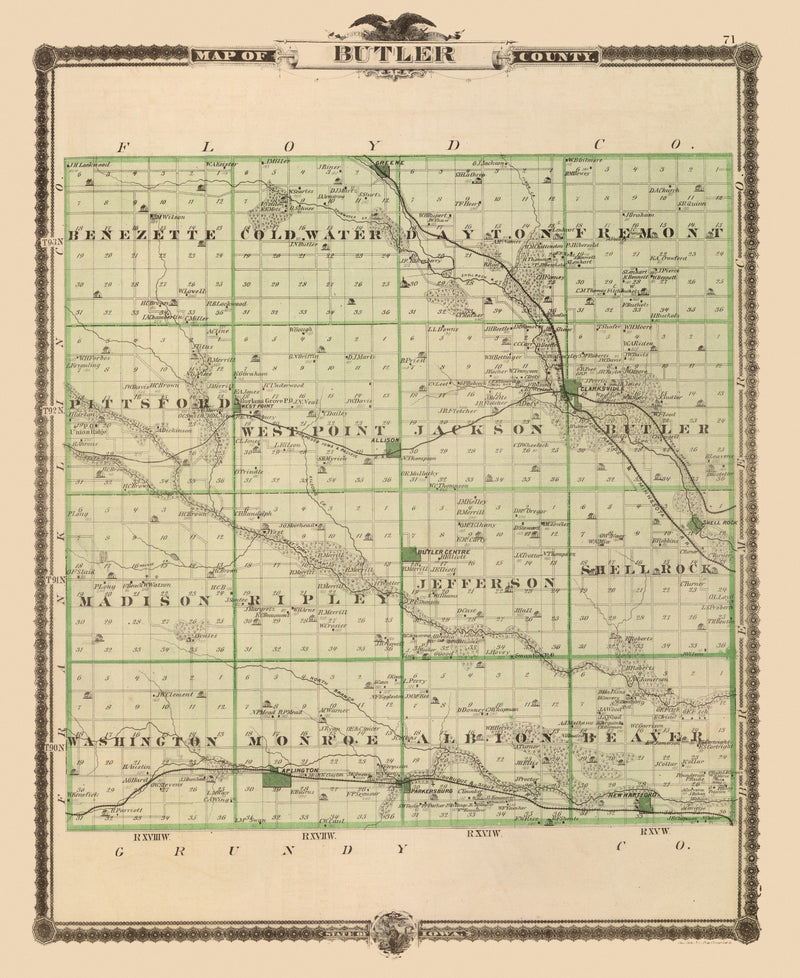 Size comparison using Vintage Map of Butler County, Iowa 1875
