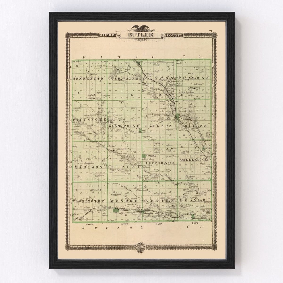Butler County Vintage Map 1875