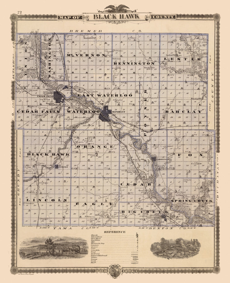 Size comparison using Vintage Map of Black Hawk County, Iowa 1875
