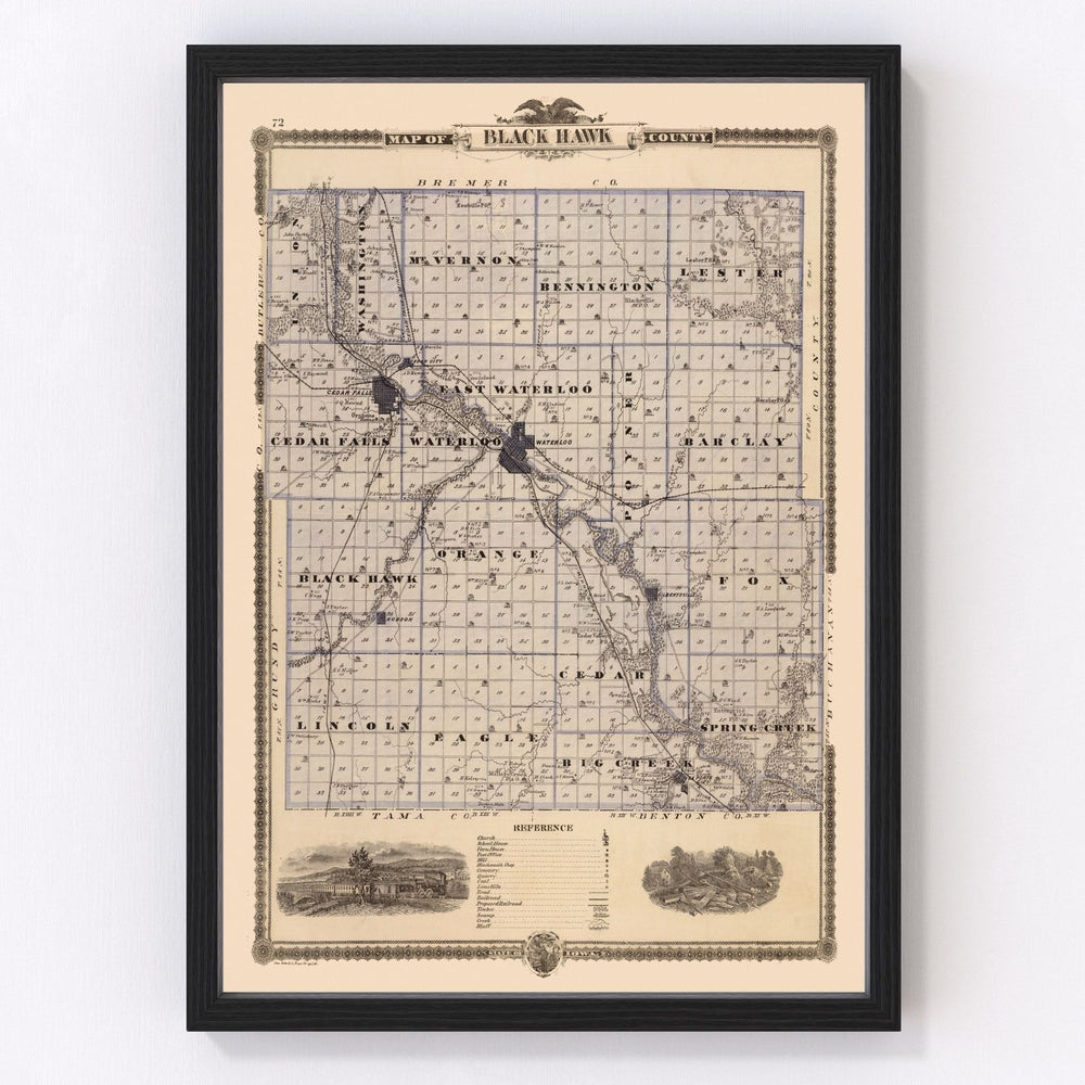 Black Hawk County Vintage Map 1875