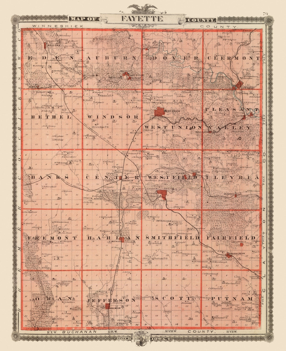 Preview of Vintage Map of Fayette County, Iowa 1875