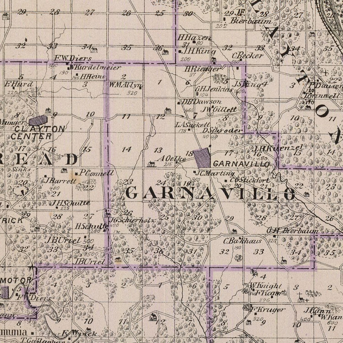 Restored historic details from the 1875 county map of Clayton County, Iowa