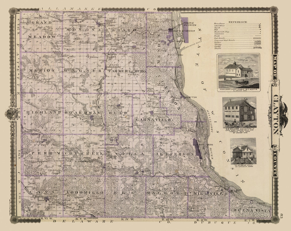Vintage Map of Clayton County, Iowa 1875 print style example