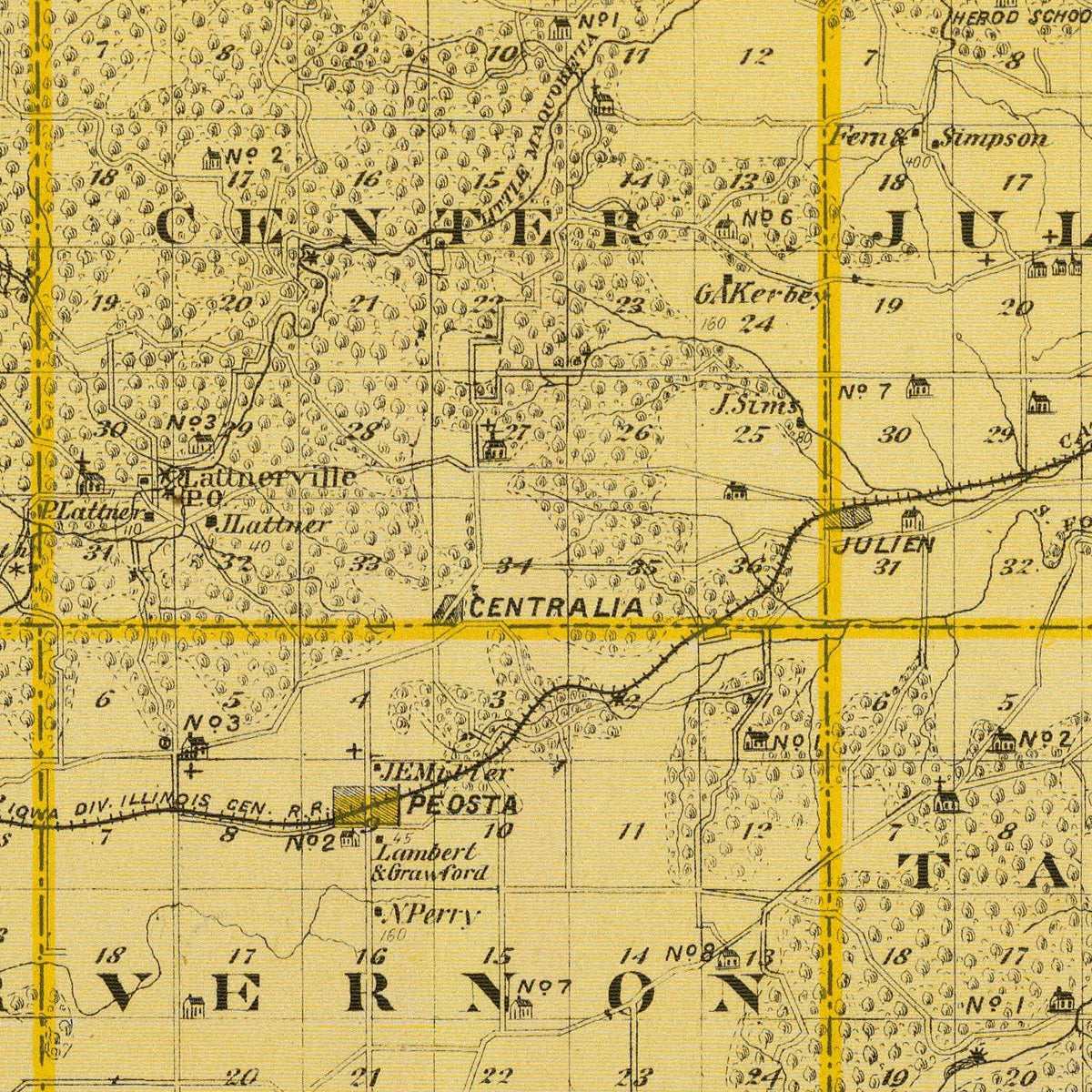 Restored historic details from the 1875 county map of Dubuque County, Iowa