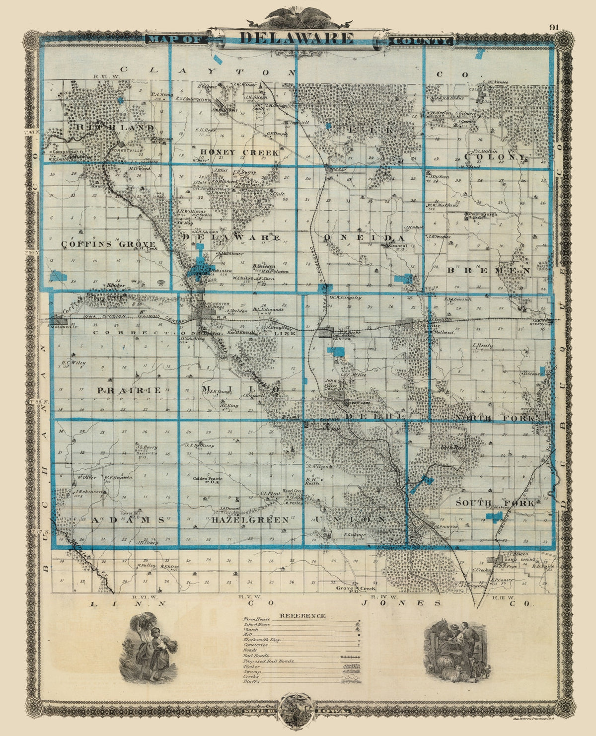 Preview of Vintage Map of Delaware County, Iowa 1875