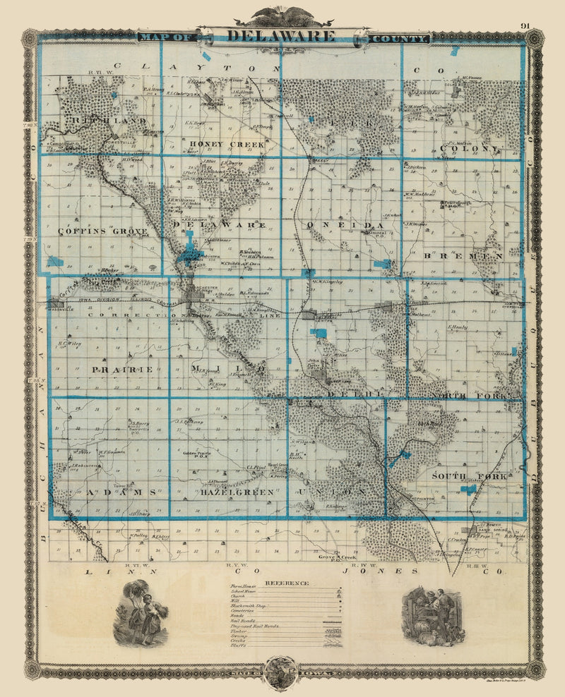 Size comparison using Vintage Map of Delaware County, Iowa 1875