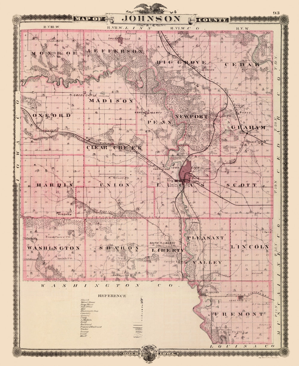 Vintage Map of Johnson County, Iowa 1875 print style example