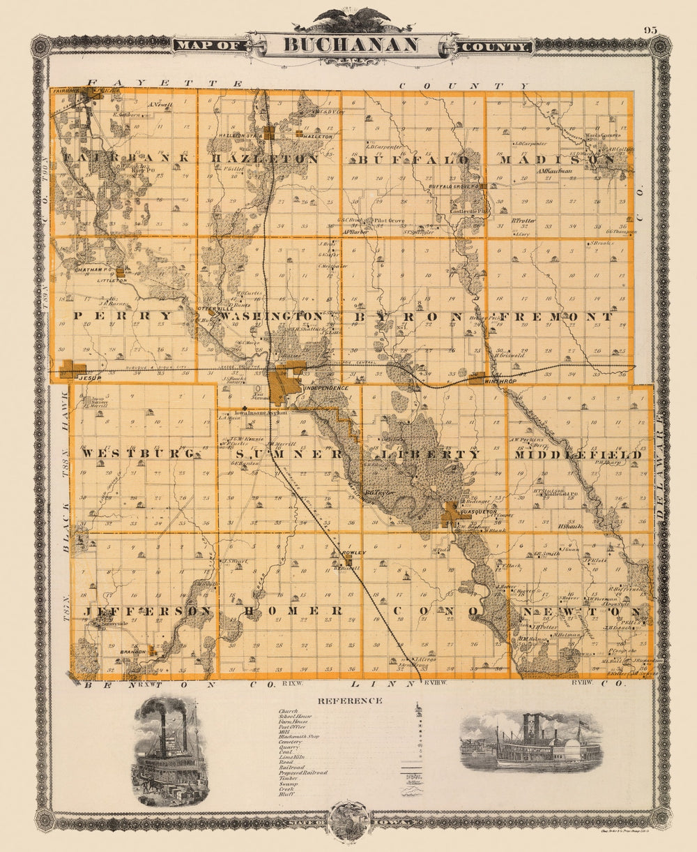 Vintage Map of Buchanan County, Iowa 1875 print style example