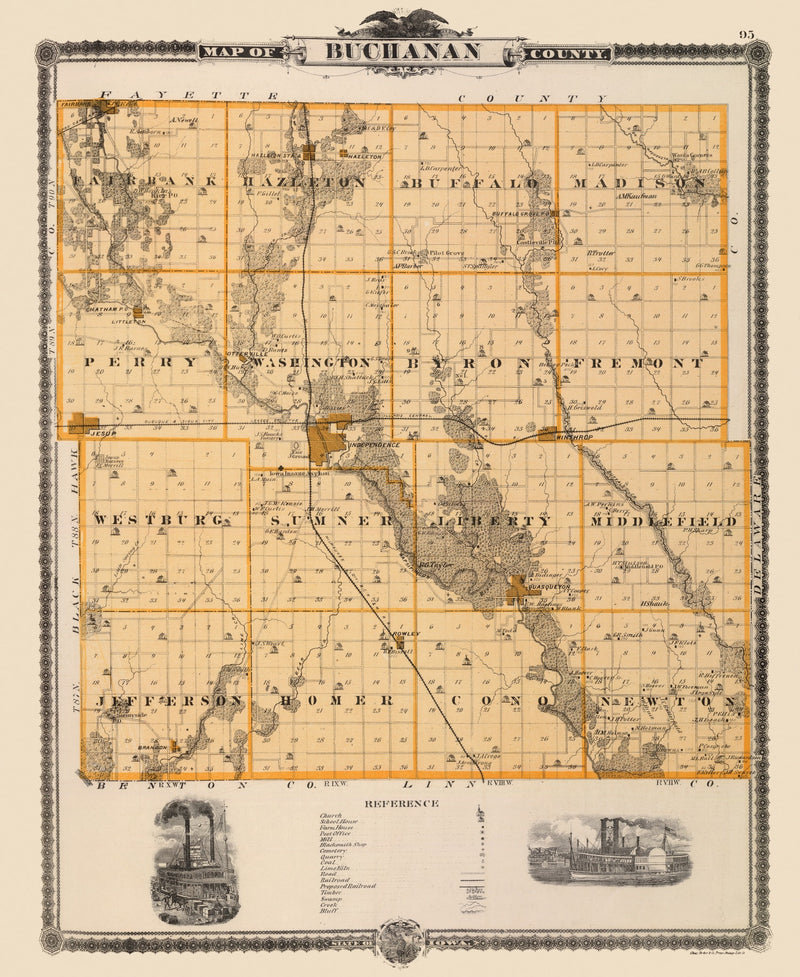 Size comparison using Vintage Map of Buchanan County, Iowa 1875