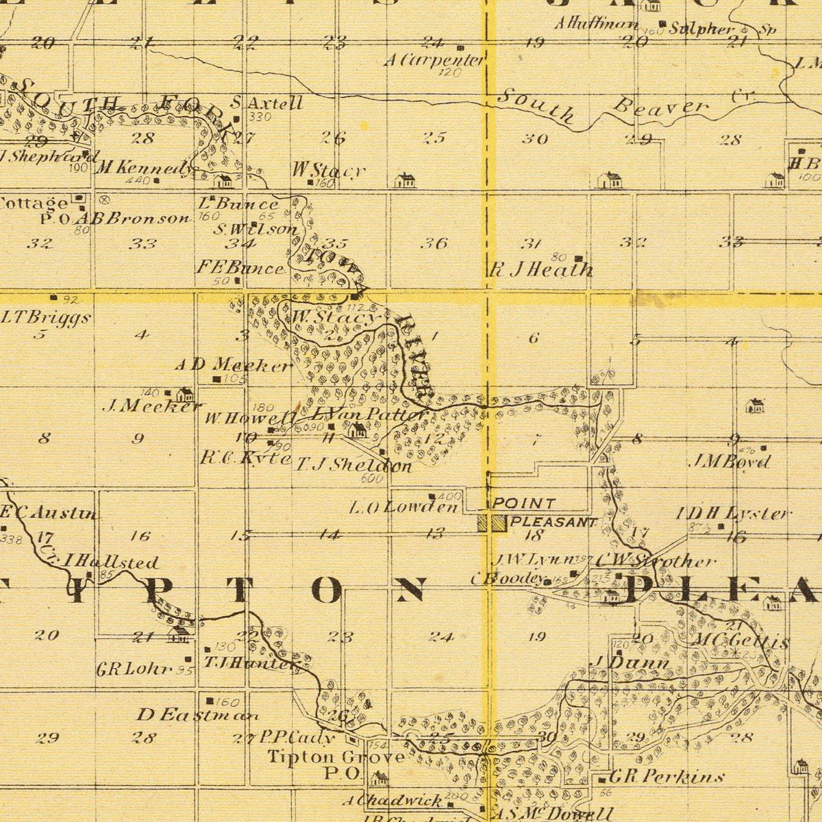 Restored historic details from the 1875 county map of Hardin County, Iowa