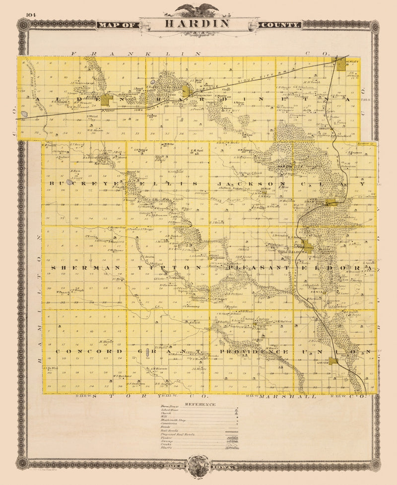 Size comparison using Vintage Map of Hardin County, Iowa 1875