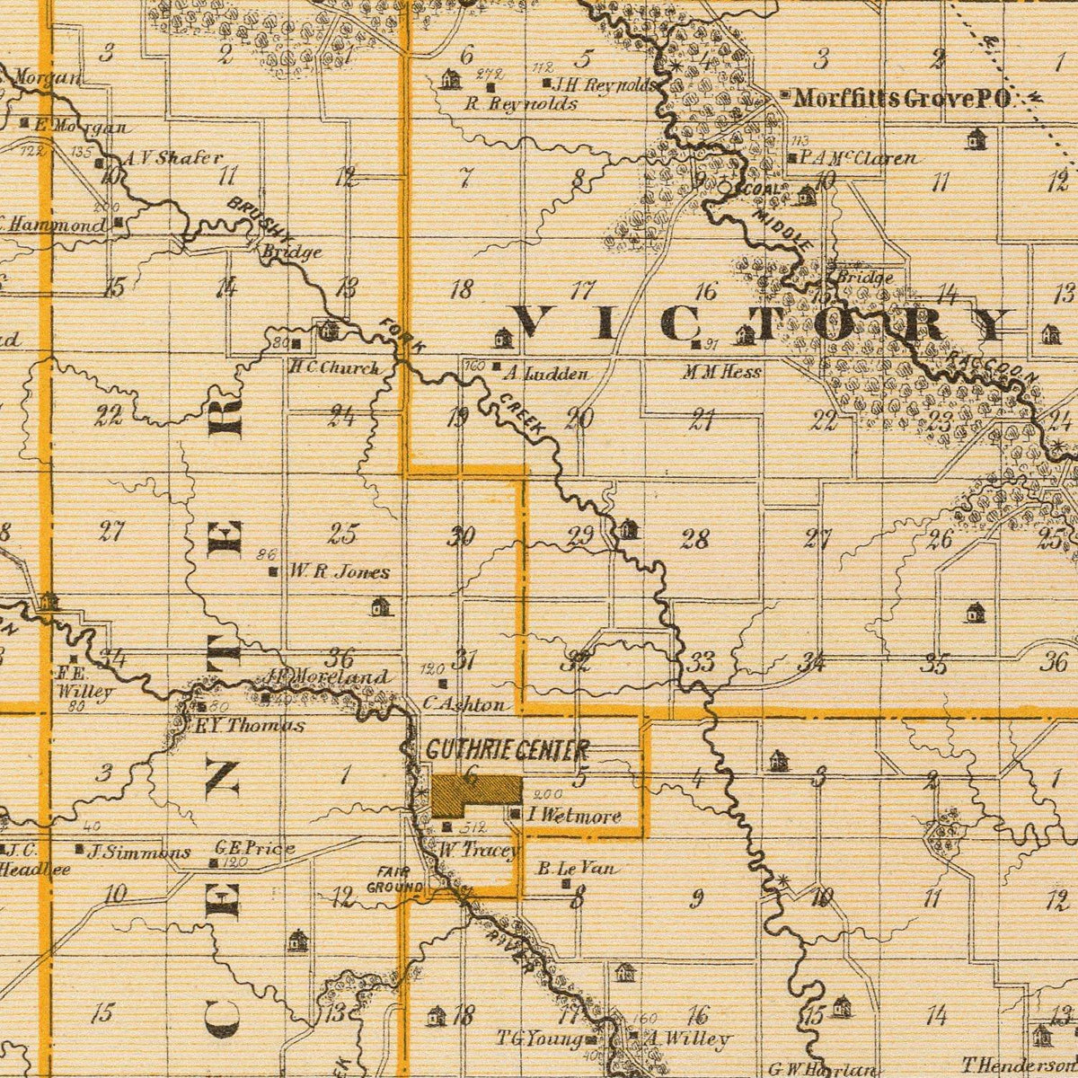 Restored historic details from the 1875 county map of Guthrie County, Iowa