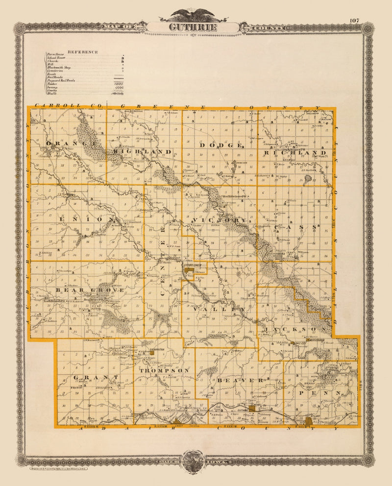 Size comparison using Vintage Map of Guthrie County, Iowa 1875