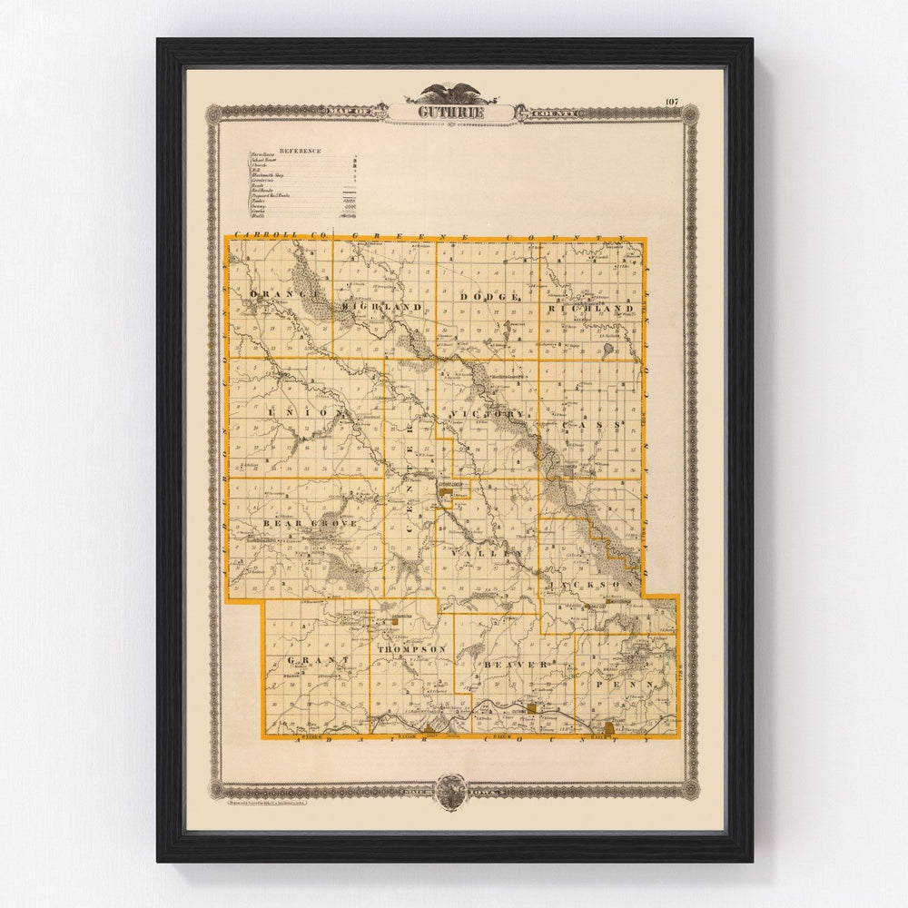 Guthrie County Vintage Map 1875