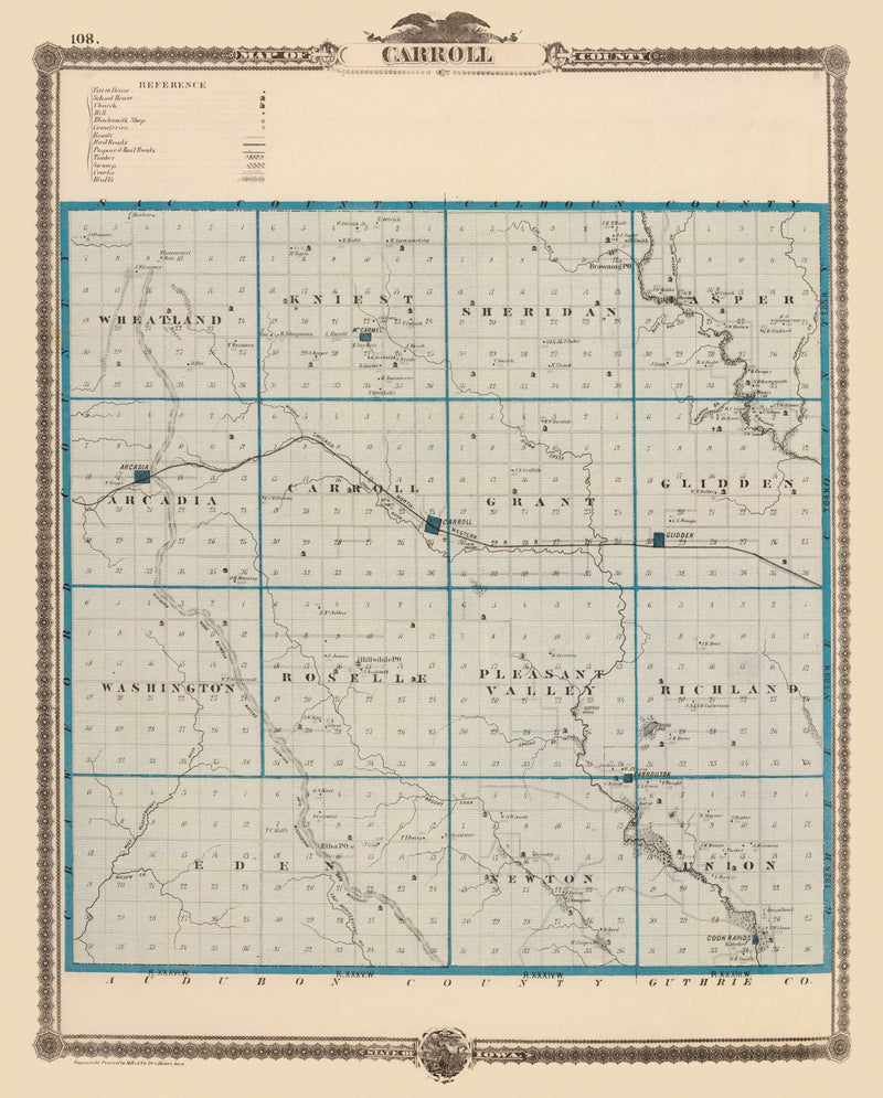 Size comparison using Vintage Map of Carroll County, Iowa 1875