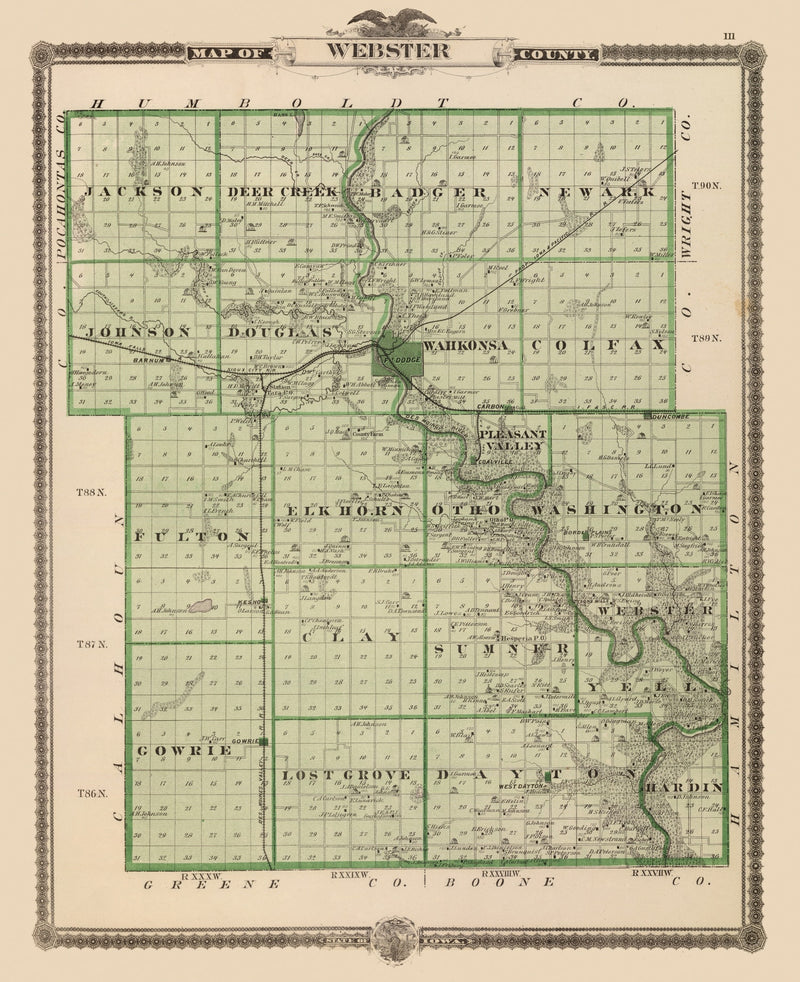 Size comparison using Vintage Map of Webster County, Iowa 1875