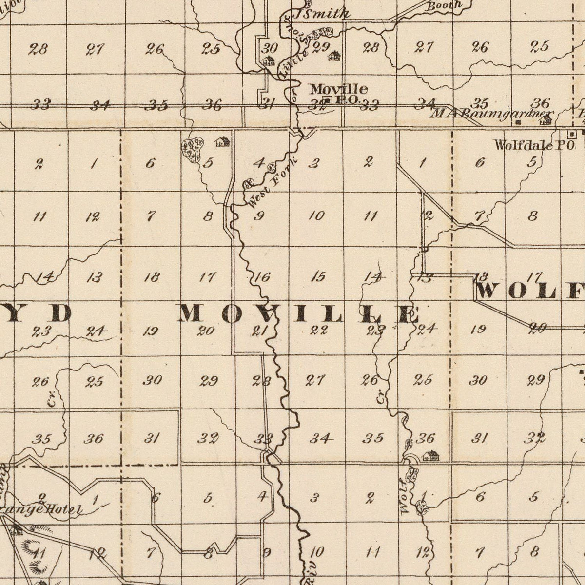 Restored historic details from the 1875 county map of Woodbury County, Iowa