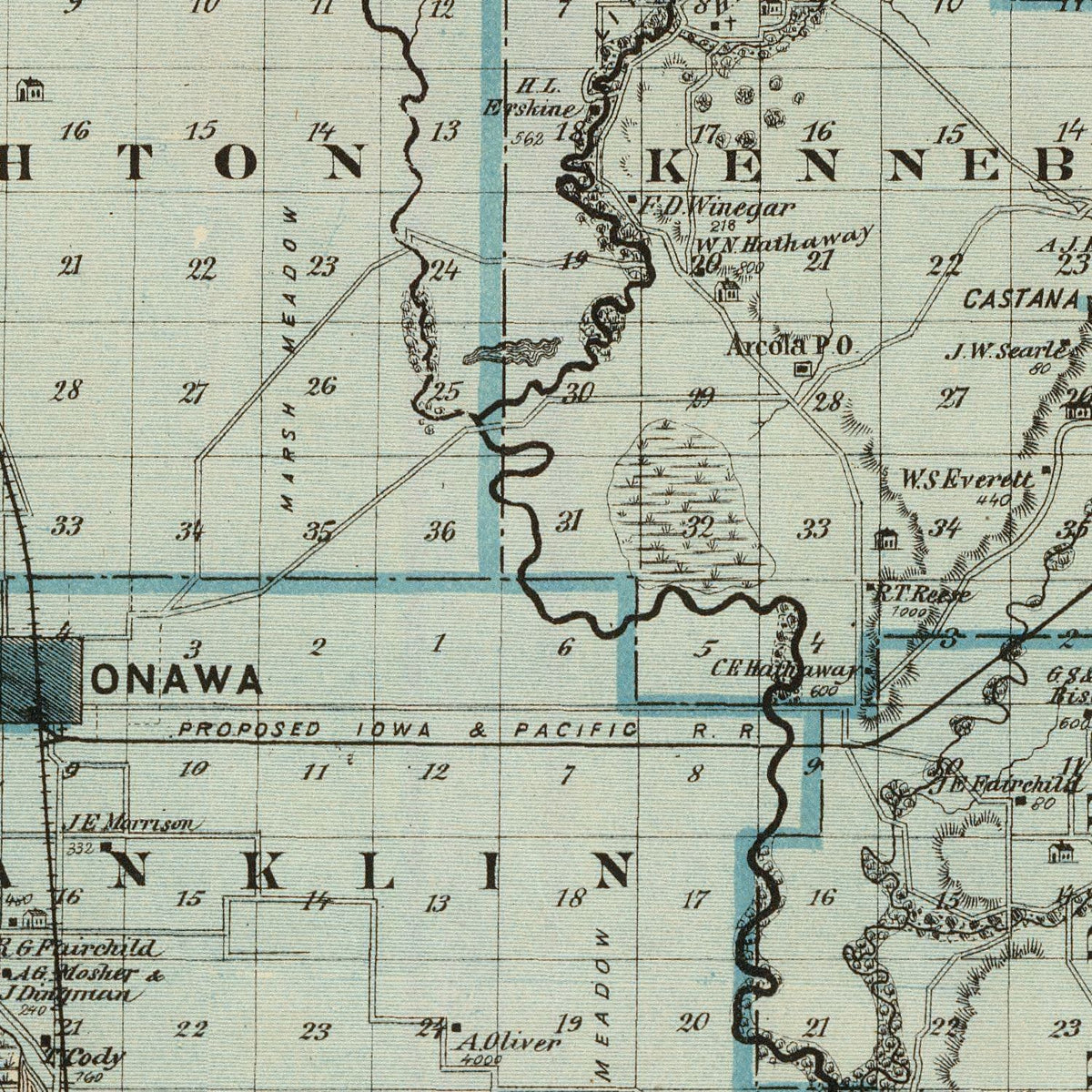 Restored historic details from the 1875 county map of Monona County, Iowa