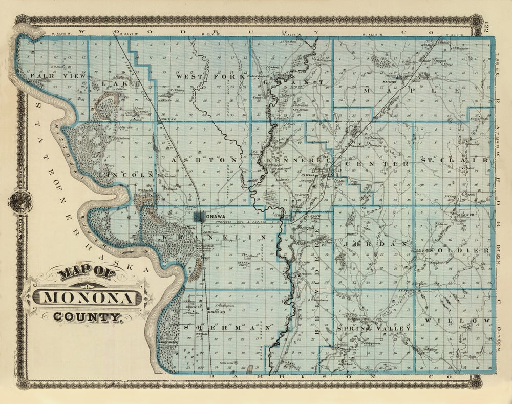 Vintage Map of Monona County, Iowa 1875 print style example