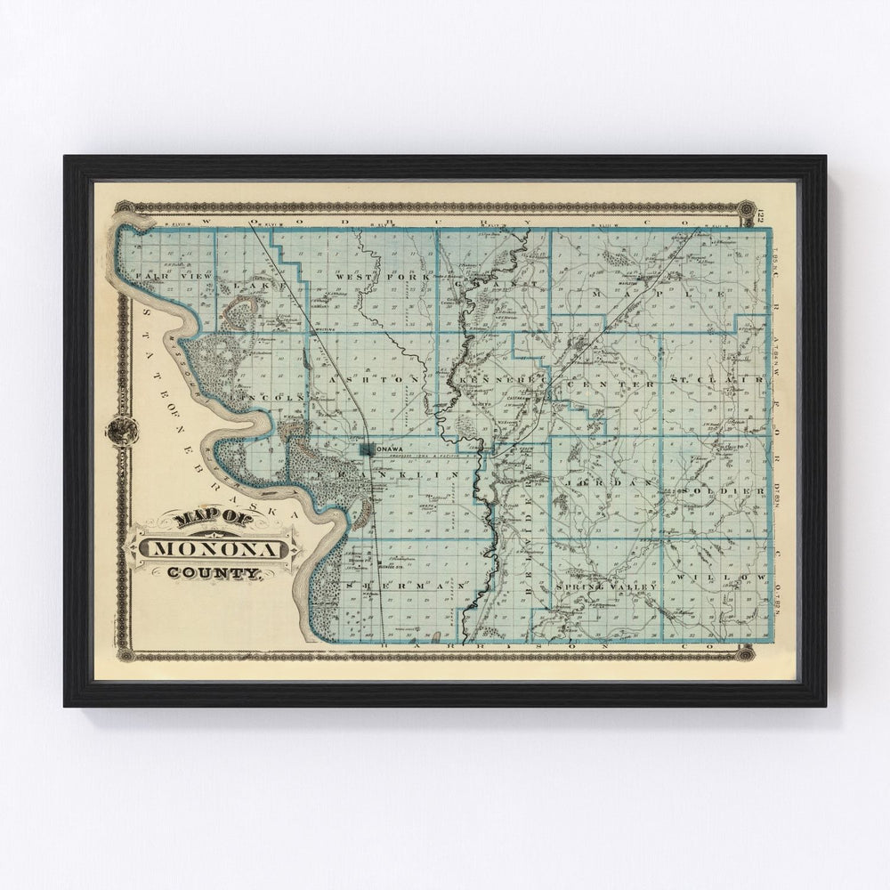 Monona County Vintage Map 1875