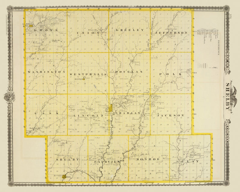 Size comparison using Vintage Map of Shelby County, Iowa 1875