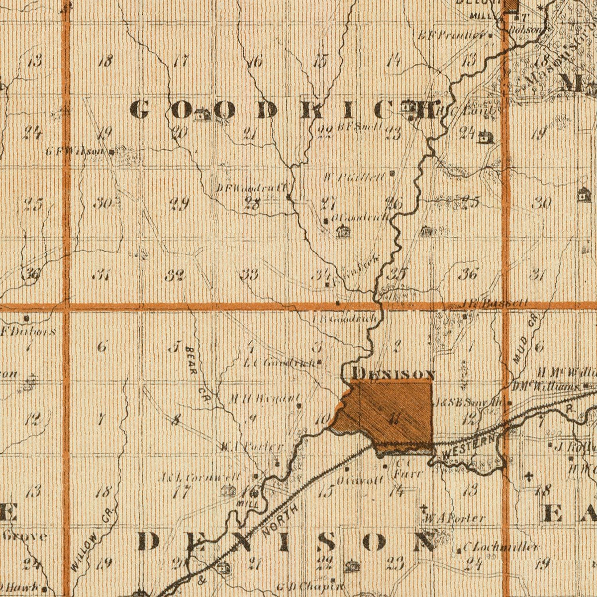 Restored historic details from the 1875 county map of Crawford County, Iowa