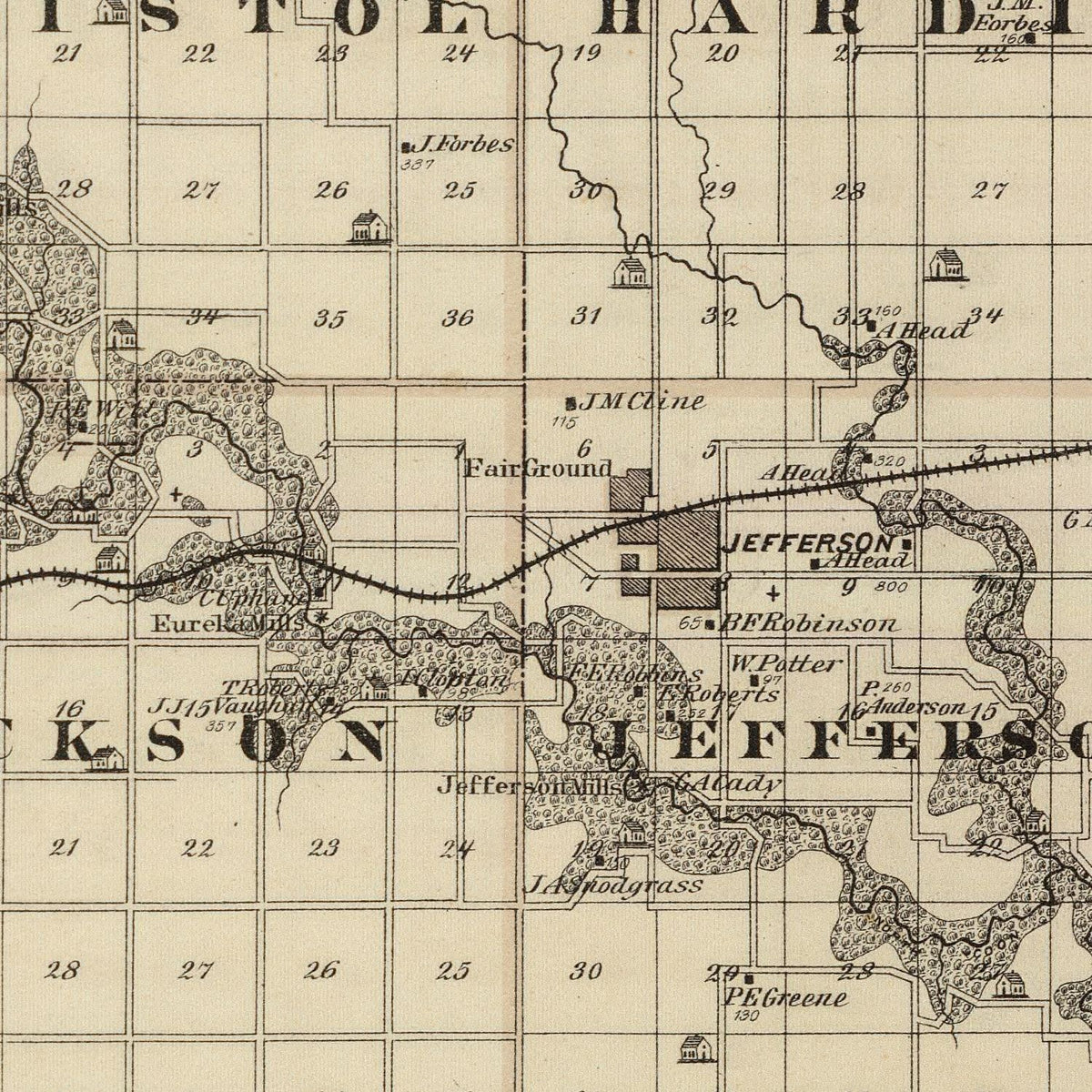 Restored historic details from the 1875 county map of Greene County, Iowa
