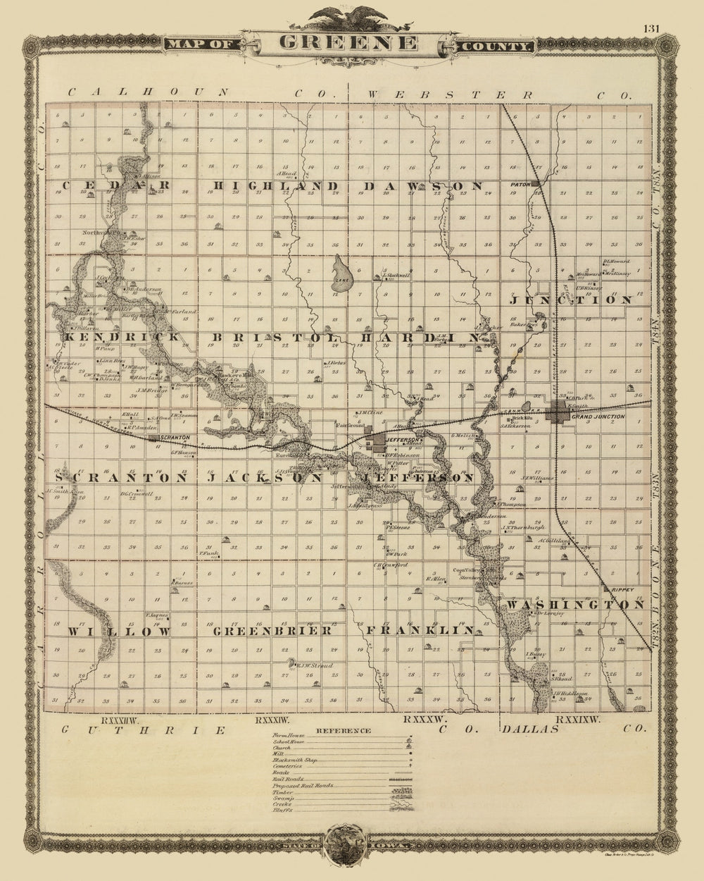 Vintage Map of Greene County, Iowa 1875 print style example