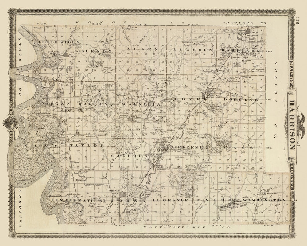 Vintage Map of Harrison County, Iowa 1875 print style example